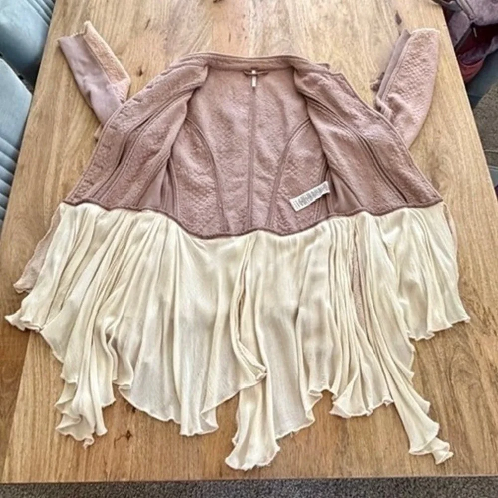 Free People Victorian Military Jacket Ruffle Mauve Steampunk Grunge Distressed 0